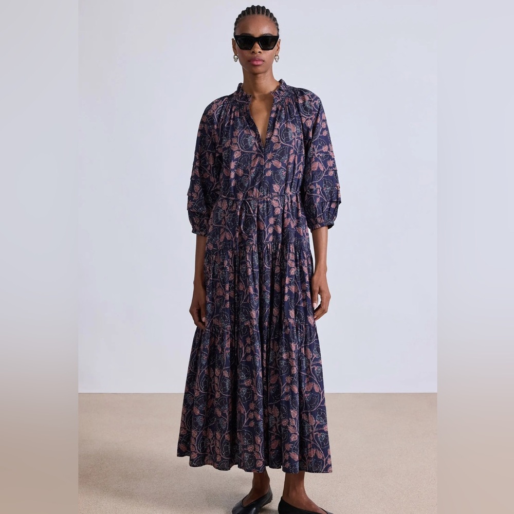 Apiece Apart Trinidad Navy Multi Print Cotton Dress size XS NWT new with tags